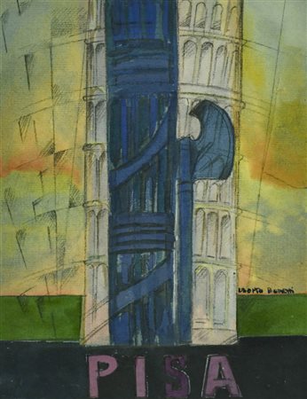 Uberto Bonetti (Viareggio 1909 1993) Pisa, Tecnica mista su carta, cm. 24x18....