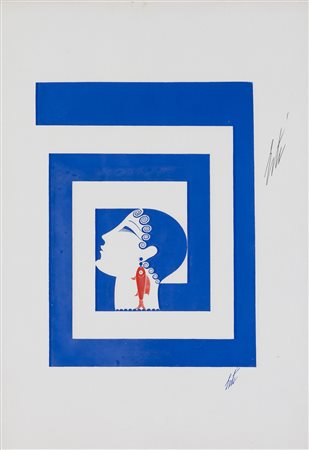 ERT&Eacute; (1892-1990) Bleu et Rouge Serigrafia cm 50x35 Firma in lastra e...