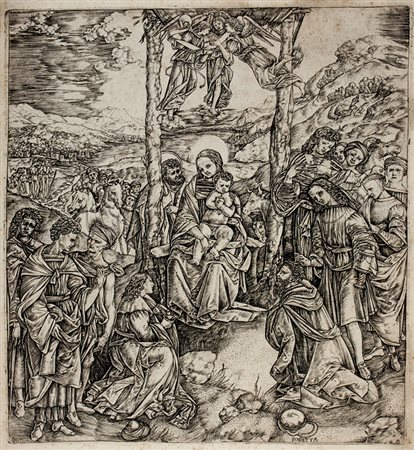 Cristofano Robetta,&nbsp;Adorazione dei Magi.1510-1515.Bulino. mm 302x278....