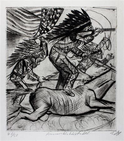 Otto Dix,&nbsp;Amerikanischer Reitakt. 1922Puntasecca. mm 354x310. Foglio: mm...