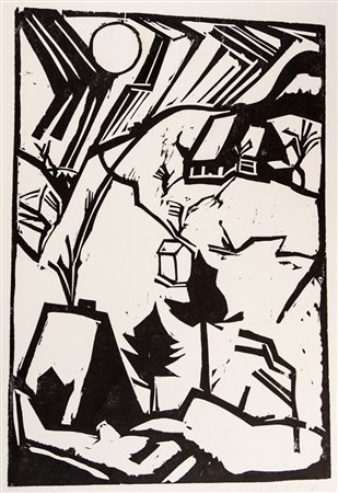 Erich Heckel,&nbsp;Schneetreiben o Winterlandschaft.1914Xilografia. mm...