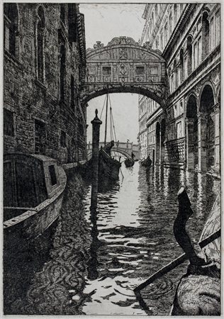 Laurenzio Laurenzi,&nbsp;Ponte dei Sospiri - Venezia. Acquaforte. mm 330x230....