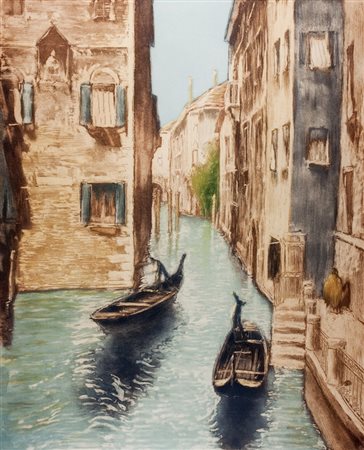 Alfredo Müller,&nbsp;Venise.Acquatinta a colori. mm 508x418. Foglio: mm...