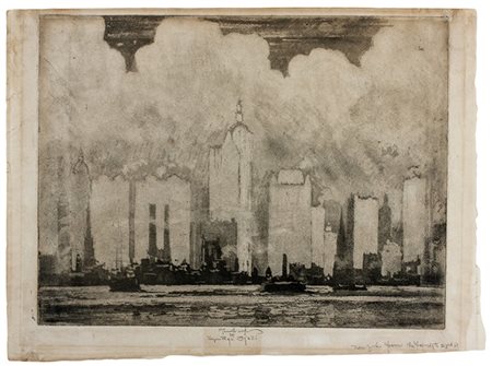 Joseph Pennell,&nbsp;New York from the Ferry to 23rd st. Acquatinta. mm...