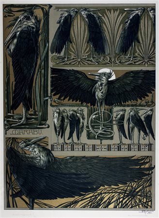 Anton Seder,&nbsp;Marabu.1891Litografia a colori. mm 400x295. Foglio: mm...