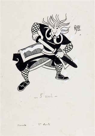 Piero Bernardini,&nbsp;Samurai.1922Inchiostro di china su carta. mm 300x200....