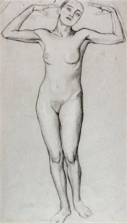 Luigi Bonazza,&nbsp;Studio di nudo femminile.1920 ca.Matita, carboncino e...