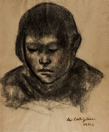 Alberto Caligiani,&nbsp;Ritratto di ragazzo.1940Carboncino e pastello su...