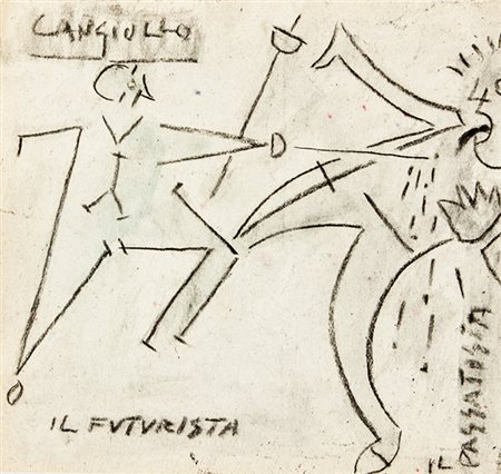 Francesco Cangiullo,&nbsp;Il futurista - il passatista.1912-1924.Matita nera...