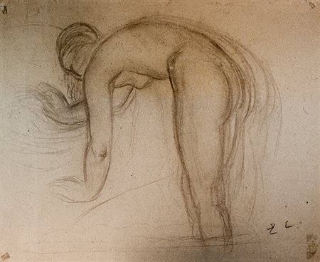 Elisabeth Chaplin,&nbsp;Nudo femminile.Carboncino su cartone grigio. mm...