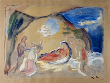 Elisabeth Chaplin,&nbsp;Natività.Tempera su carta. mm 365x480. Siglato in...