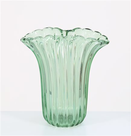 SEGUSO VETRI D'ARTE Grande vaso a coste in cristallo, anni 60. -. Cm 35,00 x...