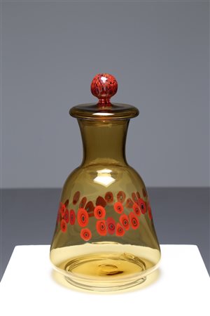 POTENZA GIANMARIA (n. 1936) Bottiglia con tappo in vetro ambra e murrine, per...