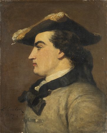 Louis Coulon (1819 - 1855) &quot;Ritratto gentiluomo 1854&quot; olio su...