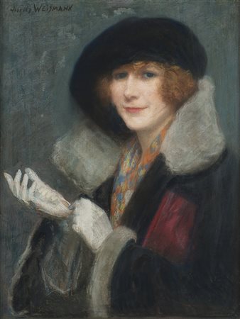 Jacques Weismann (1878) &quot;Gentildonna con cappello e mantello nero&quot;...