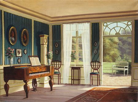 Frederik Wilhelm Svendsen (1885 - 1975) &quot;Interno con fortepiano&quot;...