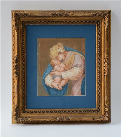 Scuola della fine del secolo XVIII "Madonna con bambino" tempera su carta cm...