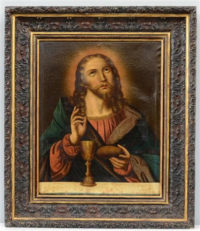 Ignoto "Cristo" antico dipinto ad olio su tela (cm 64x48) in cornice (difetti)