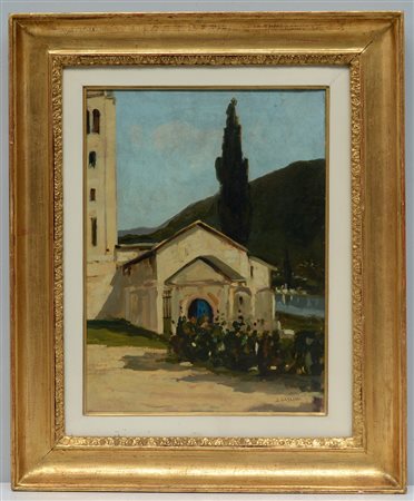 L. Gagliani "Chiesa di Sant'Agata a Moltrasio" olio su tela (cm 40x30)...