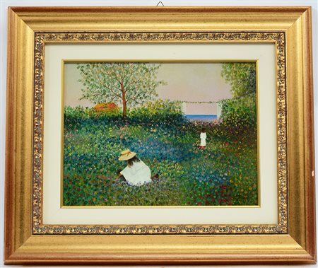 Chiappa Nando (1934) "Campo fiorito" olio su tela (cm 30x40) firmato in basso...