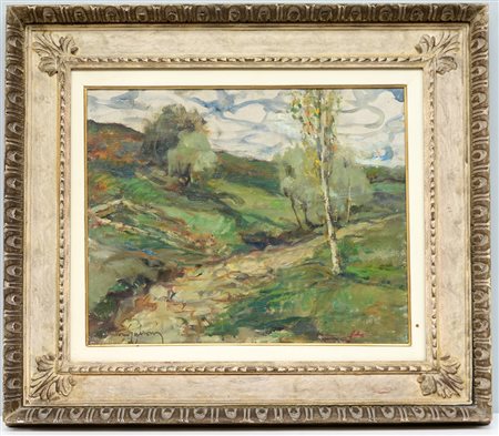 Vittorio Gussoni (Milano 1893 - Sanremo 1968) "Paesaggio collinare" olio su...