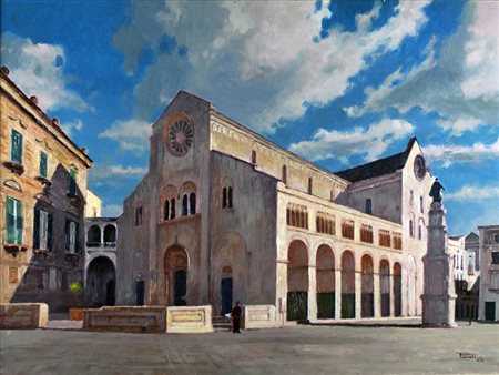 GIOVANNI PARLATO Vico Equense 1957 " Cattedrale di Bitonto " olio su tavola...