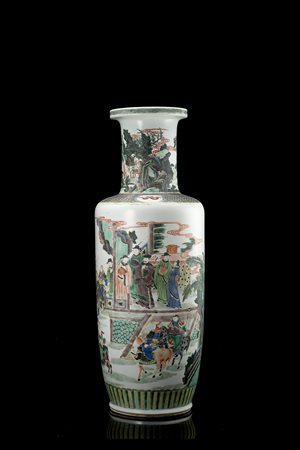 Grande vaso rouleau in porcellana Famiglia Verde decorato con guerrieri in...