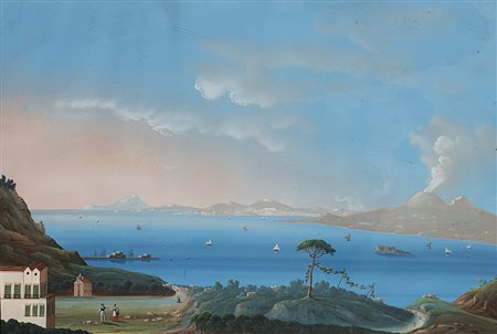 Scuola napoletana sec. XIX "Golfo di Napoli col Vesuvio e Castellammare"...