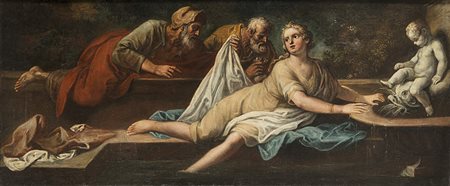 Maestro veneto del secolo XVII "Susanna e i vecchioni" olio su tela (cm...