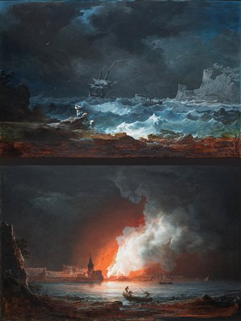 Jean Noel Alexandre (1752 - 1834)(Attr.) "Naufragio" e "Incendio" due...