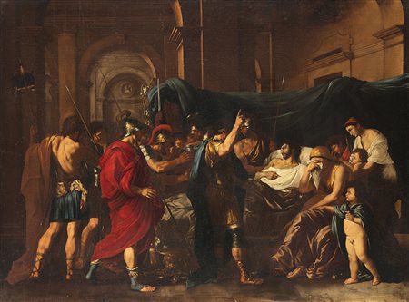 Maestro del secolo XIX, da Poussin "La morte di Germanico" olio su tela (cm...