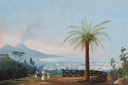 Scuola napoletana sec. XIX "Napoli da Capodimonte" gouache su carta (cm...