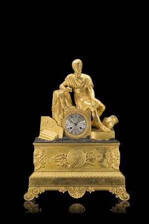 ANONIMO, FRANCIAPendola in bronzo dorato e ossidato decorato da figura...