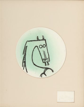 WIFREDO LAM (1902-1982) Senza titolo 1970tecnica mista su carta diametro cm...