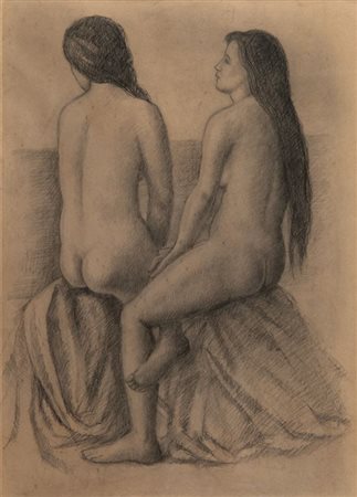 UBALDO OPPI (1889-1946) Due donne al mare 1925-1927carboncino su carta cm...