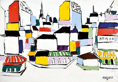 SANTE MONACHESI (Roma 1910 - 1991), Parigi, olio su tela, 70x100 firma in...