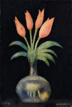 GUIDO CADORIN (Venezia 1892 - 1977), Tulipani, 1960 olio su tavola, 50x35...