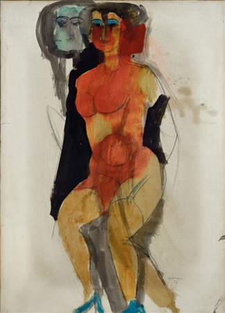 BRUNO CASSINARI (Piacenza 1912 - Milano 1995), Figura, 1952 tecnica mista su...