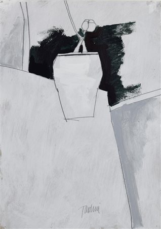EMILIO TADINI (Milano 1927 - 2002) Fiore in bianco e nero, acrilici e tecnica...