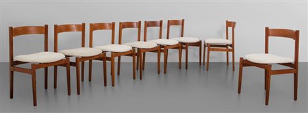 GIANFRANCO FRATTINIUn insieme di otto sedie "104" per CASSINA, 1960. Legno di...