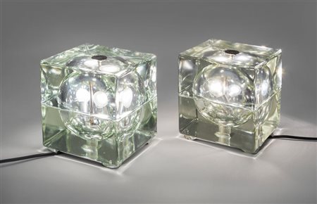 ALESSANDRO MENDINI Due lampade da tavolo "Cubosfera" per FIDENZA VETRARIA,...