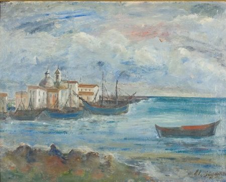 Umberto Degano, Preludio di burrasca a Capri, Olio su tavola, cm. 40x50 Firma...