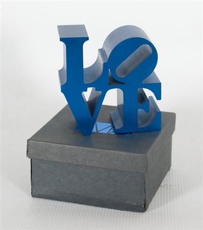 Robert Indiana, Love, Multiplo in alluminio traforato, cm. 8x7x4 Cofanetto a...