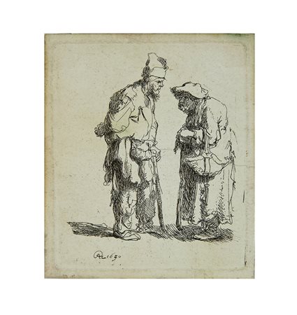 REMBRANDT, van Rijn (1606-1669) - Mendicante e donna in conversazione....