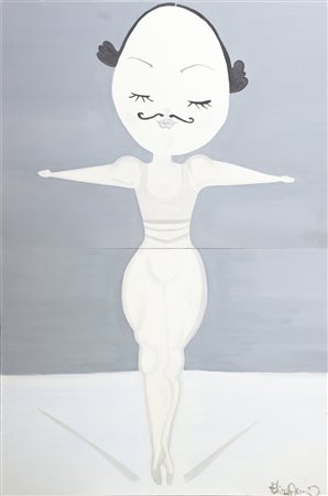 HUI ZHANG (n. 1969) Dittico. Ballerina con baffi. . Olio su tela . Cm 80,00 x...