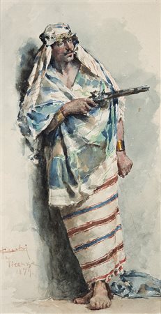 Adriano Cecchi (Prato 1850 - 1936)"Guerriero arabo con pistola"...