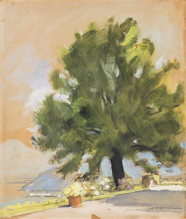 Marcello Dudovich (Trieste 1878 - Milano 1962)"Scorcio con albero" tecnica...