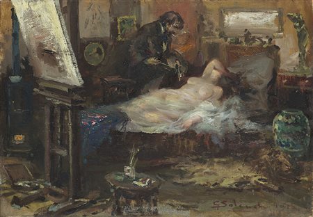 Giuseppe Solenghi (Milano 1879 - Cernobbio 1944)"Intermezzo"olio su tela (cm...
