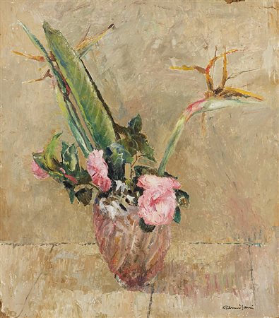 Giuseppe Amisani (Mede Lomellina 1881 - Portofino 1941)"Vaso con fiori" olio...