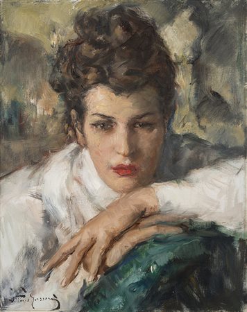 Vittorio Gussoni (Milano 1893 - Sanremo 1968)"Ritratto femminile"olio su tela...